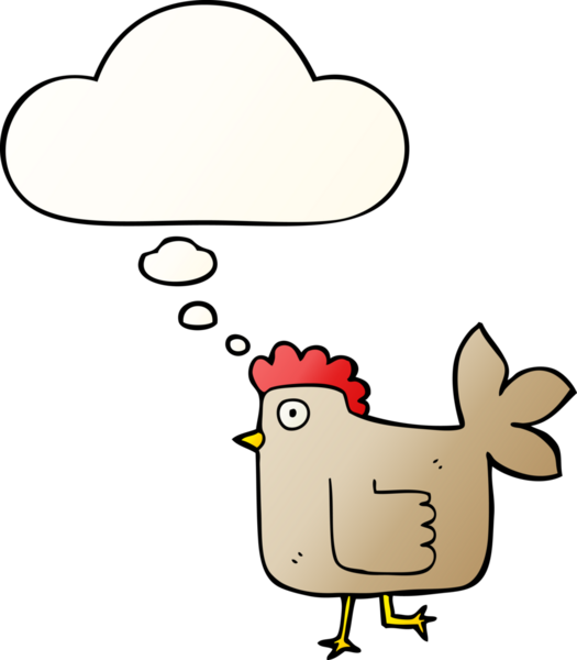 Düşünce baloncuklu çizgi film tavuğu bir insan tarafından çizilmiş.