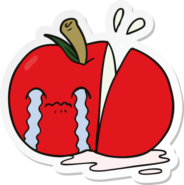 Bir insan tarafından çizilmiş üzgün elma etiketi.