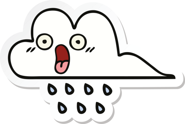 Bir insan tarafından çizilmiş şirin bir yağmur bulutunun çıkartması.