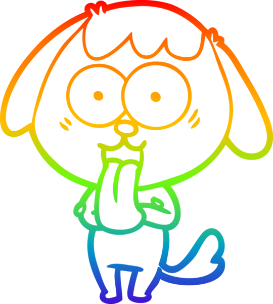 Gökkuşağı gradyan çizimi. Bir insan tarafından çizilmiş şirin bir köpek çizimi.