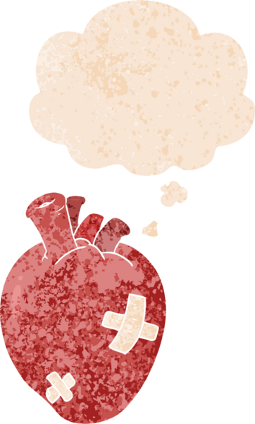 Düşünce baloncuklu karikatür kalp grunge sıkıntı retro stil bir insan tarafından çizilmiş