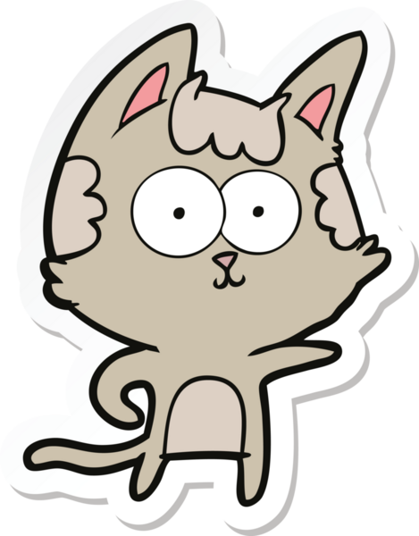 Bir insan tarafından çizilmiş mutlu çizgi film kedisinin çıkartması.