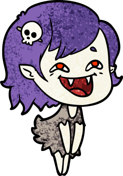 Bir insan tarafından çizilmiş gülen vampir kız çizgi filmi.