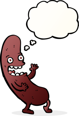 Bir insan tarafından çizilmiş düşünce baloncuklu çizgi film sosisi.