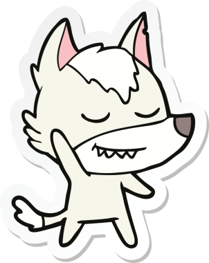 Bir insan tarafından çizilmiş dost canlısı bir kurt çizgi filminin çıkartması.