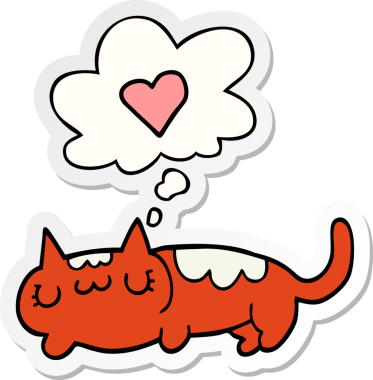 Düşünce baloncuklu çizgi film kedisi insan tarafından çizilmiş bir çıkartma.