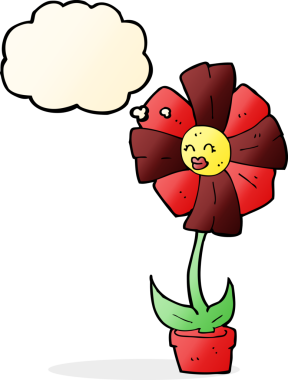 Bir insan tarafından çizilmiş düşünce baloncuklu karikatür çiçeği