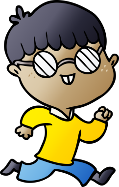 Bir insan tarafından çizilmiş gözlük takan çizgi film çocuğu.