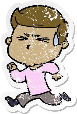 Bir insan tarafından çizilmiş terleyen bir çizgi film karakterinin sıkıntılı çıkartması.