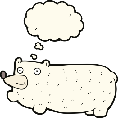 Bir insan tarafından çizilmiş düşünce baloncuklu komik çizgi film ayısı.