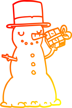 Bir insan tarafından çizilmiş bir kardan adamın sıcak çizgi çizimi.