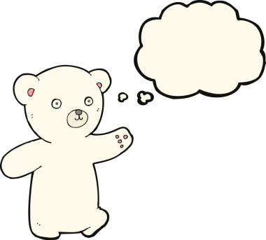 Bir insan tarafından çizilmiş düşünce baloncuklu kutup ayısı yavrusu.