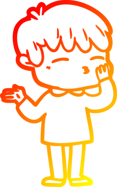 Bir insan tarafından çizilmiş, çizgi film karakteri meraklı bir çocuk çizimi.