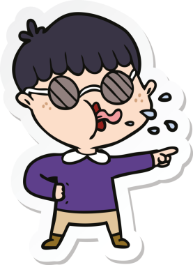 Gözlük takan ve bir insan tarafından çizilmiş bir çizgi film çocuğunun çıkartması.