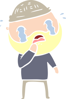 Düz renkli çizgi film sakallı adam bir insan tarafından çizilmiş ağlıyor.