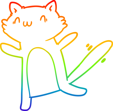 Gökkuşağı gradyan çizgi çizimi bir insan tarafından çizilmiş dans eden bir kedi