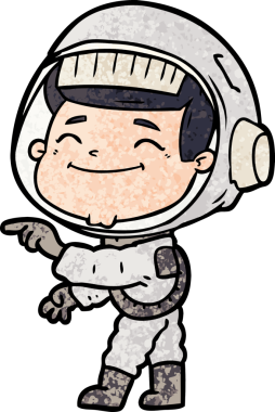 Bir insan tarafından çizilmiş mutlu astronot çizgi filmi.