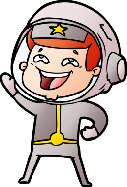 Bir insan tarafından çizilmiş gülen astronot çizgi filmi.