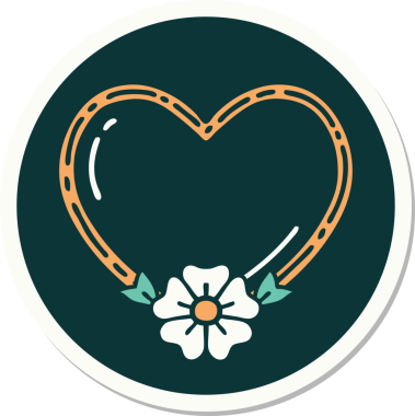 Bir insan tarafından çizilmiş geleneksel bir kalp ve çiçek stiliyle dövme çıkartması.