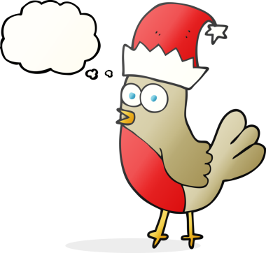 El yazısıyla çizilmiş düşünce balonu robin noel şapkası bir insan tarafından çizilmiş.