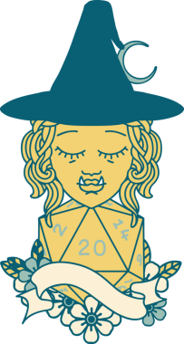 Retro Dövme Biçimi Bir insan tarafından çizilmiş 20 zarlı yarı ork cadı karakteri