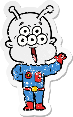 Bir insan tarafından çizilmiş mutlu bir uzaylı çizgi filminin sıkıntılı çıkartması.