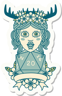 Bir insan tarafından çizilmiş doğal 20 zarlı bir Druid çıkartması.