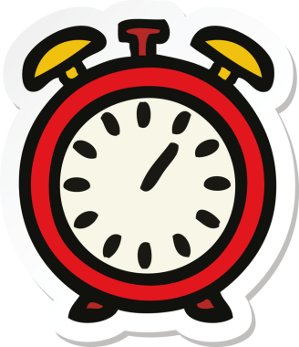 Bir insan tarafından çizilmiş şirin bir çizgi film çalar saatinin çıkartması.