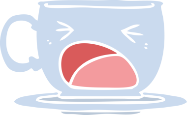 Düz renkli çizgi film, bir insan tarafından çizilmiş çay fincanı.