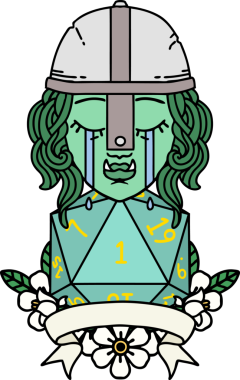 Retro Dövme Tarzı Ağlayan Ork Savaşçısı Karakteri Bir insan tarafından çizilmiş doğal bir D20 rulosu