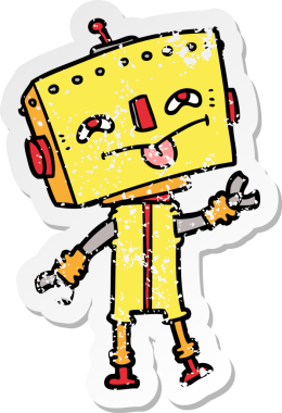 Bir insan tarafından çizilmiş karikatür robotunun sıkıntılı çıkartması.