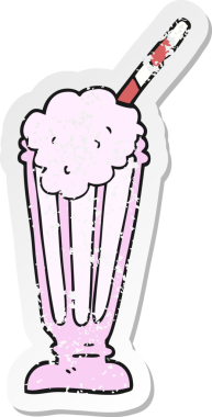 Bir insan tarafından çizilmiş karikatür milkshake 'inin sıkıntılı etiketi.