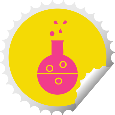 Bir insan tarafından çizilmiş bir kimya tüpünün dairesel kabuk soyma etiketi.