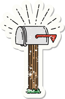 Bir insan tarafından çizilmiş eski dövme stili kapalı posta kutusu etiketi.