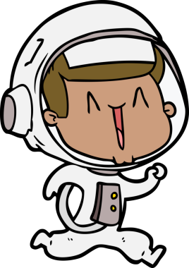 Bir insan tarafından çizilmiş mutlu astronot çizgi filmi.