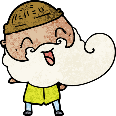 Bir insan tarafından çizilmiş sakallı ve kış şapkalı mutlu bir adam.