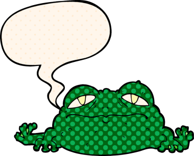 Çizgi roman tarzında konuşan çirkin kurbağa bir insan tarafından çizilmiş.