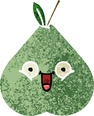 Bir insan tarafından çizilmiş yeşil bir armutun retro çizim tarzı karikatürü