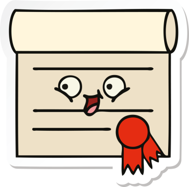 Bir insan tarafından çizilmiş şirin bir karikatür sertifikasının etiketi.