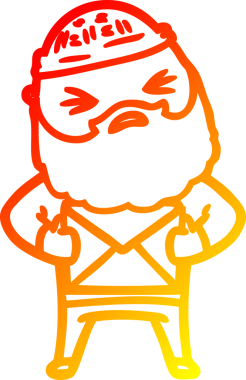 Bir insan tarafından çizilmiş sakallı bir çizgi film karakteri.