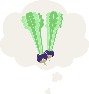 Düşünce baloncuğu olan pancar kökü insan tarafından çizilmiş.