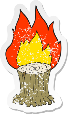 Bir çizgi filmin gerilemiş çıkartması. Bir insan tarafından çizilmiş büyük ağaç kütüğü.