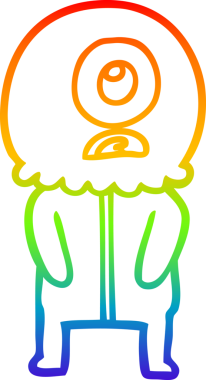 Gökkuşağı gradyanı çizimi bir insan tarafından çizilmiş bir Tepegöz uzaylı uzay adamı