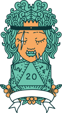 Retro Dövme Biçimi Yarı Ork Barbar Karakteri Bir insan tarafından çizilmiş doğal 20 zar