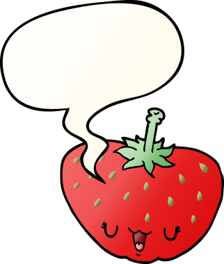 bir insan tarafından çizilmiş yumuşak eğimli konuşma baloncuklu karikatür çileği