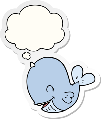 Düşünce baloncuğu insan tarafından çizilmiş bir çıkartma olan çizgi film balinası.