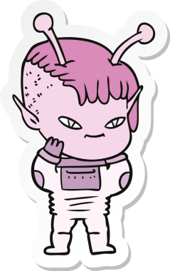 Bir insan tarafından çizilmiş şirin bir uzaylı kızın çıkartması.