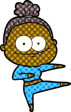 Bir insan tarafından çizilmiş mutlu yaşlı kadın çizgi filmi.