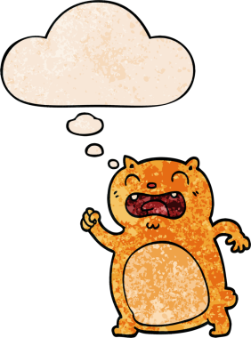 Bir insan tarafından çizilmiş grunge desenli düşünce baloncuklu çizgi film kedisi.