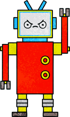 Bir insan tarafından çizilmiş bir robotun retro grunge dokusu